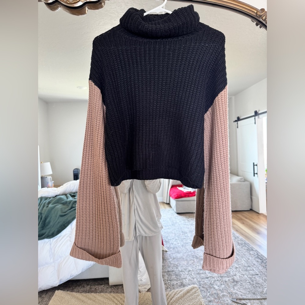 Magnolia Black and Tan Cowl/Turtle Neck Sweater